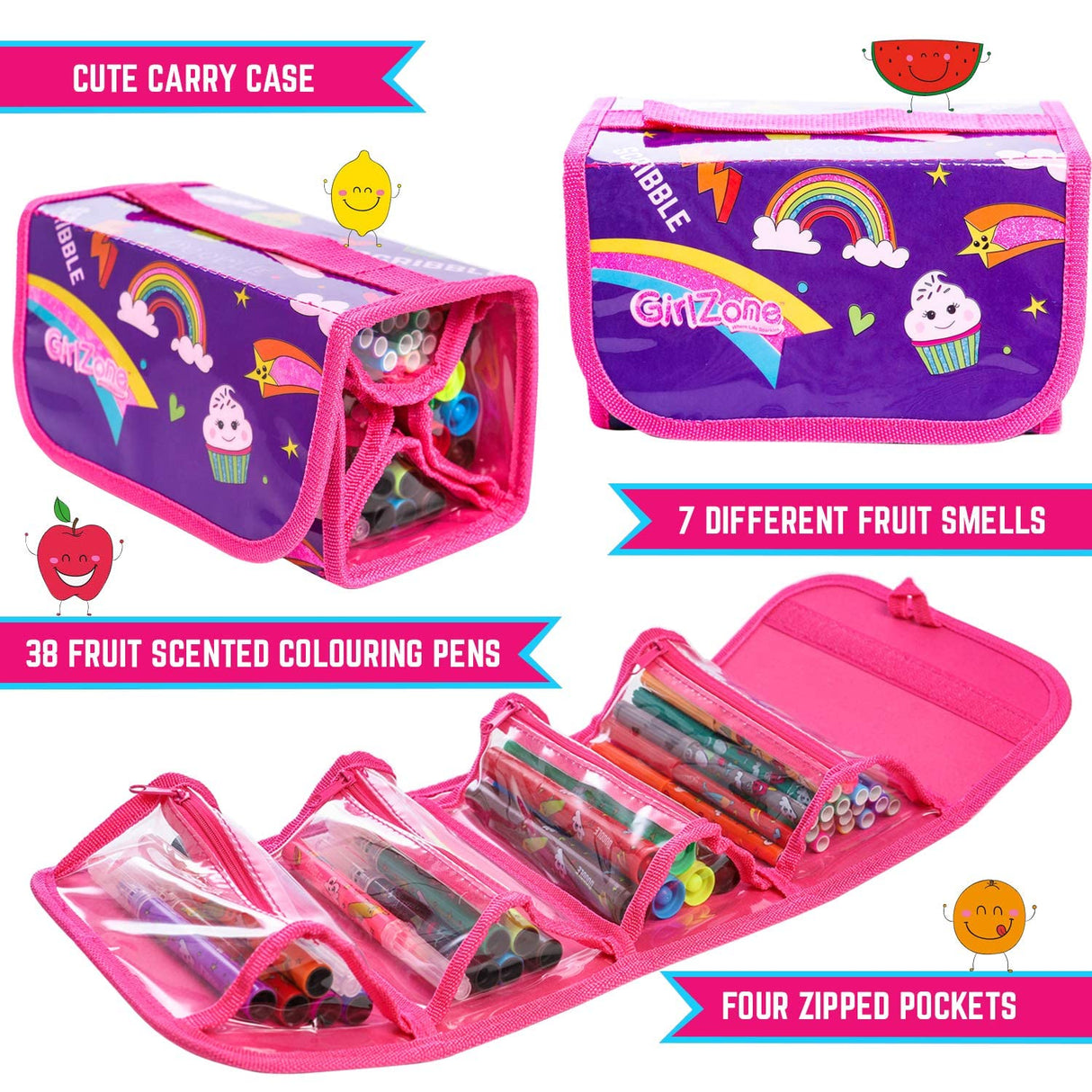 GirlZone Arts and Crafts Fruit Scented Markers and Pencil Case For Girls, Great Gifts For Girls GirlZone