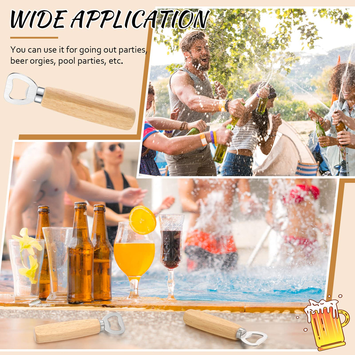 20 Pcs Stainless Steel Bottle Opener Bartender Wood Beer Opener Cider Wine Opener Bottle Opener with Wooden Handle Engraved Gift Set for Wedding Yetene