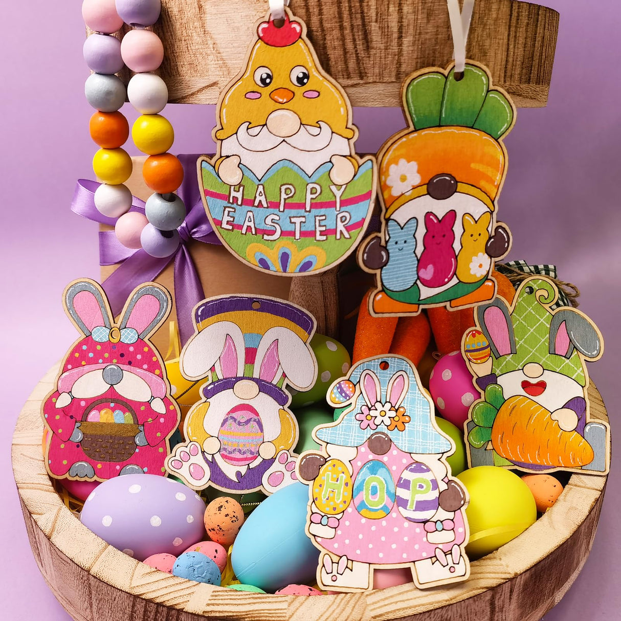 48 Pieces Easter Gnome Crafts Wooden Gnome Ornaments Cutouts Unfinished Wood Blanks Hanging Slices for Easter Spring Tree Elf Gnome to Paint (48) Generic
