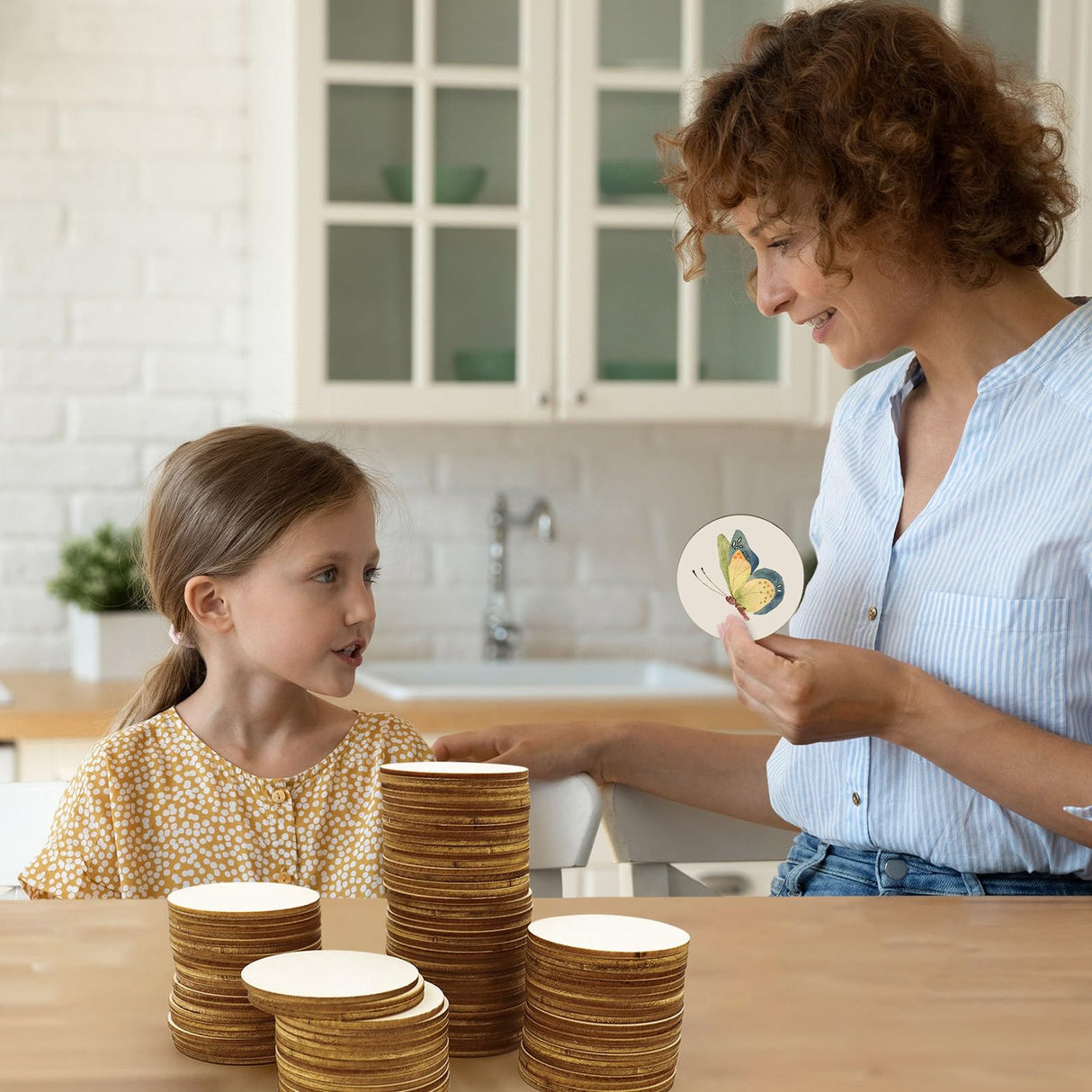 Jyongmer 100 Pieces Unfinished Wood Circle - 1.5 inch Round Disc Blank Natural Wooden Cutout Ornaments for Decoration DIY Craft Art Supplies, 0.11 Jyongmer