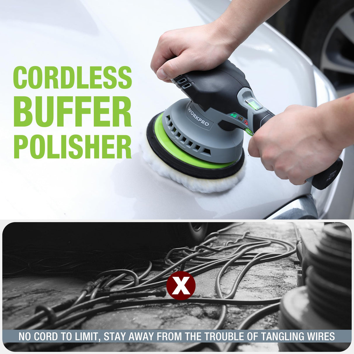 WORKPRO Cordless Car Buffer Polisher 6-Inch Dual Action Polisher for Car Detailing with 2 pcs 12V Rechargeable Battery, Orbital Polisher with WORKPRO