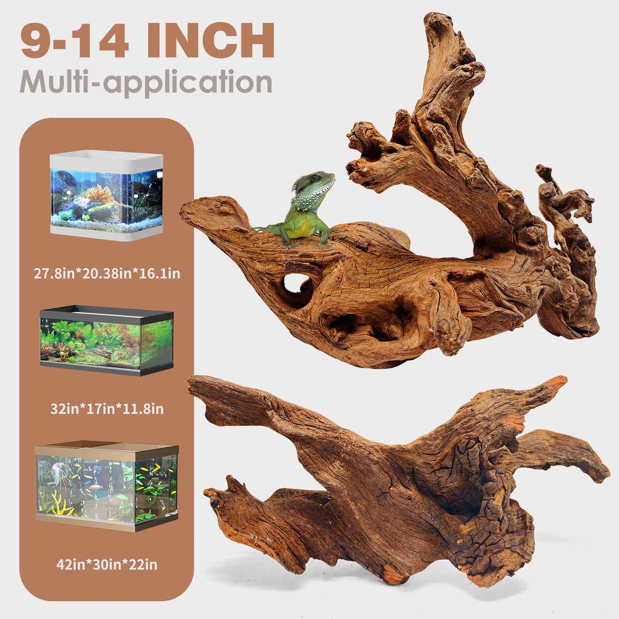 Jorewood Natural Large Coral Driftwood for Aquarium Decor Fish Tank Decorations Reptile Decor, Assorted Driftwood Branch 9-14" 2 Pcs Jorewood