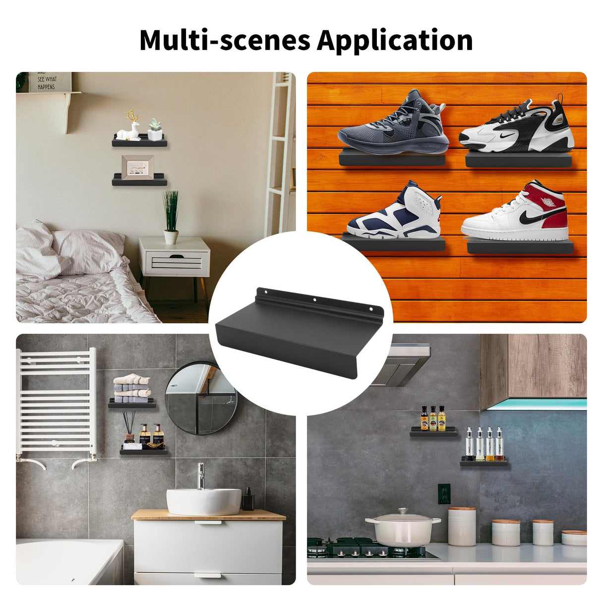 KEJJNYER 8 Pack Metal SlatWall Shelves, 4x10 Inch Slat Wall Shelves Black Flat Slat Board Shelving Slat Wall Panel Shelves for Shoes Retail Display KEJJNYER