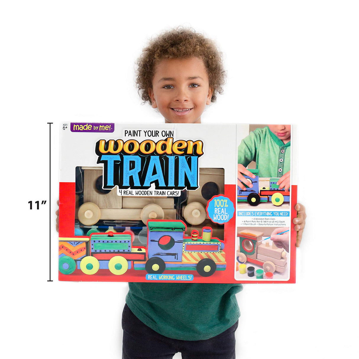 Made By Me Build & Paint Your Own Wooden Train, DIY Wood Trains Craft, Easy To Assemble & Paint 4 Train Cars, Great Car Party or Weekend Activity Made By Me