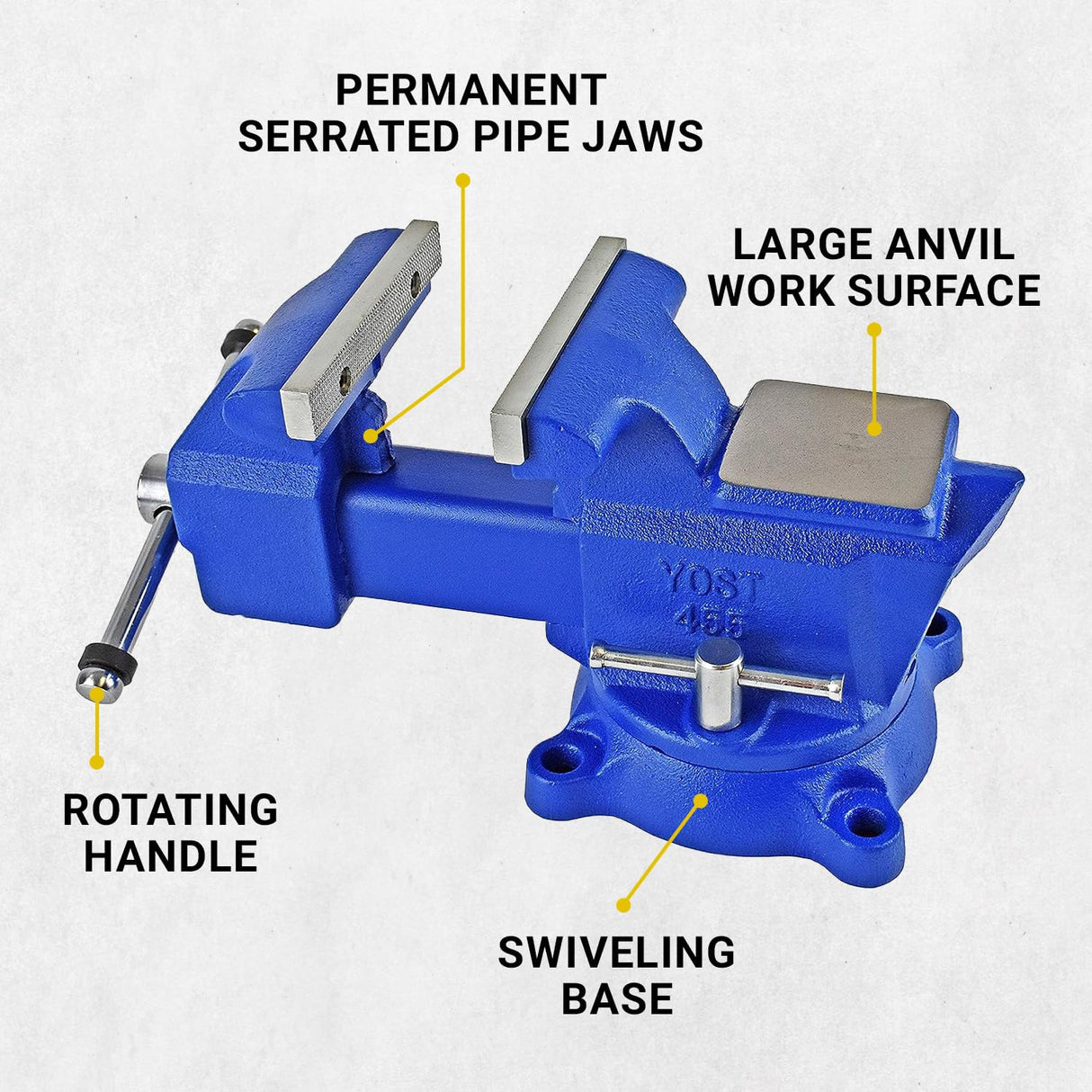 Yost Vises 455 Combination Vise | 5.5 Inch Jaw Width Heavy-Duty Utility Pipe and Bench Vise |Secure Grip with Swivel Base| Made with Cast Iron and Yost Vises