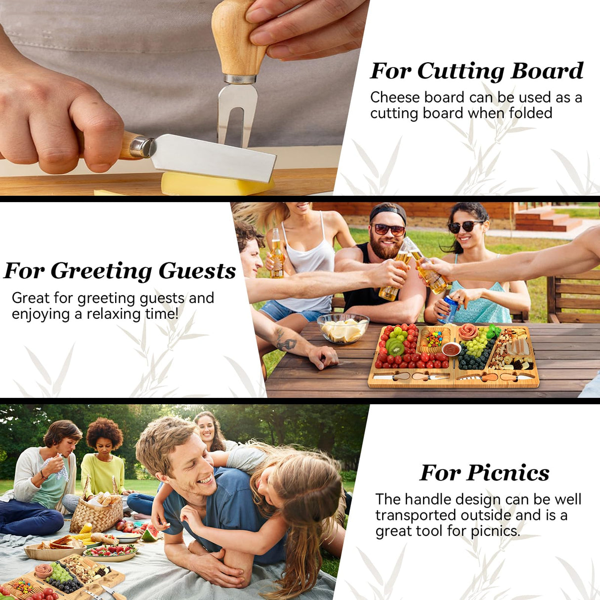 Cheese Board Charcuterie Gift Folding - Bamboo Sturdy Easy to Storage Magnetic Mount Serving Platter with Knife Travel Picnic Cheese Tray Set UTCG