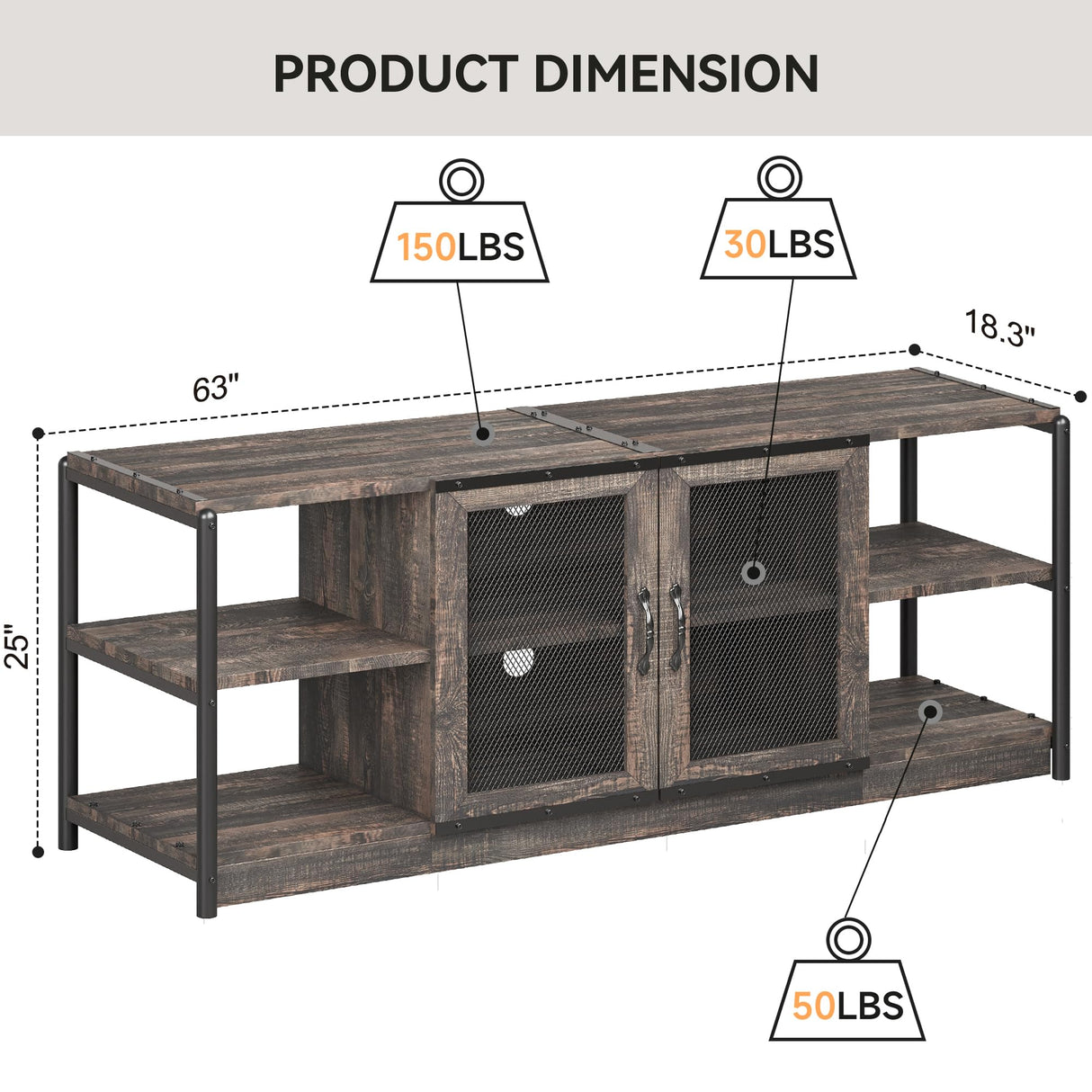 IDEALHOUSE TV Stand for 65+ Inch TV, Industrial Entertainment Center TV Media Console Table, Farmhouse TV Stand with Storage and Mesh Door, TV IDEALHOUSE