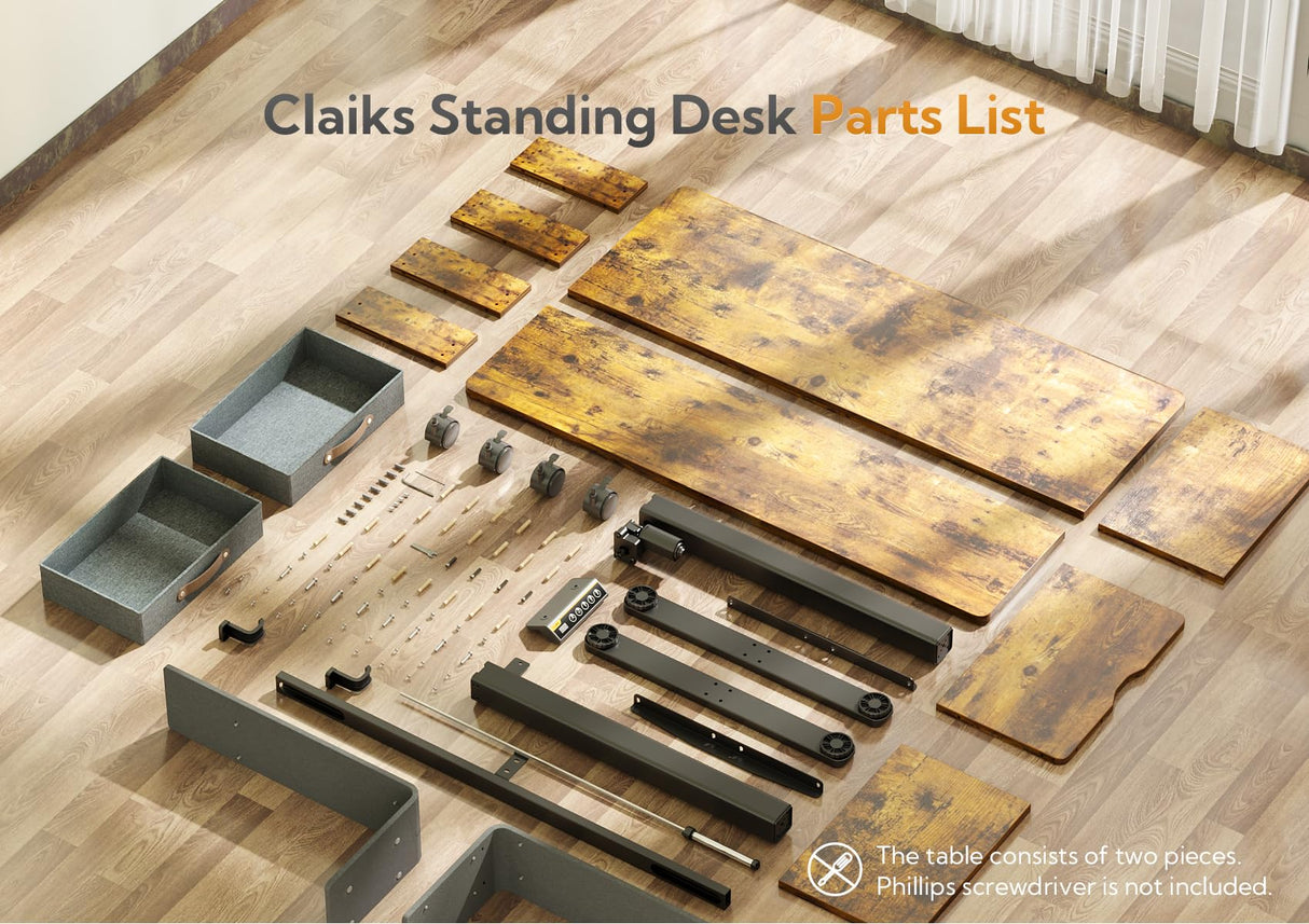 Claiks Standing Desk with Drawers, Stand Up Electric Standing Desk Adjustable Height, Sit Stand Desk with Storage Shelf and Splice Board, 55 Inch, Claiks