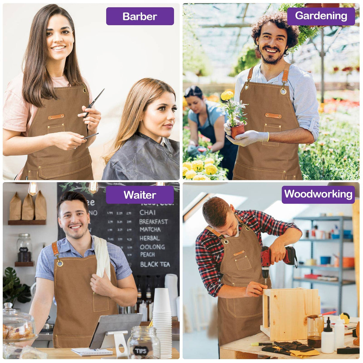 Chef Apron for Men Women with Gift Box Pack, Cross Back Apron with Pockets for Kitchen Cooking Baking Artist Painting, Cotton Canvas Work Aprons for Genixart