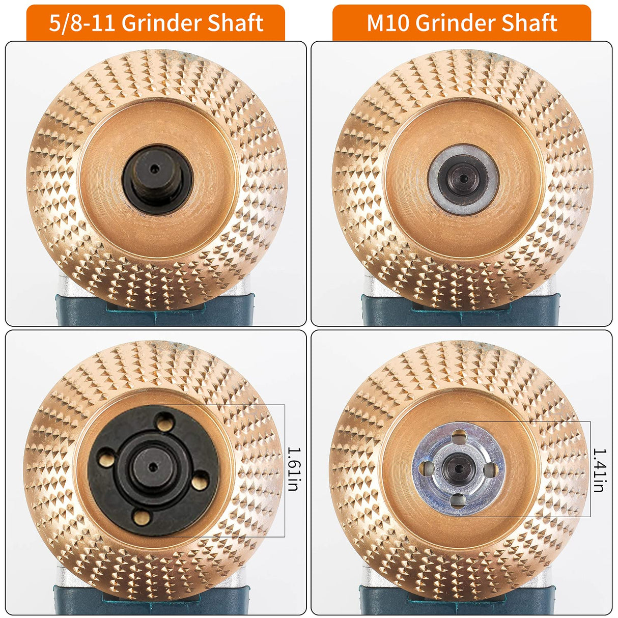 Pomsare Upgraded 4PCS Wood Grinding Wheel for 4" or 4 1/2" Angle Grinder, Grinder Wheel Shaping Disc w/Chain Attachment, Wood Carving Disc Tool for Pomsare