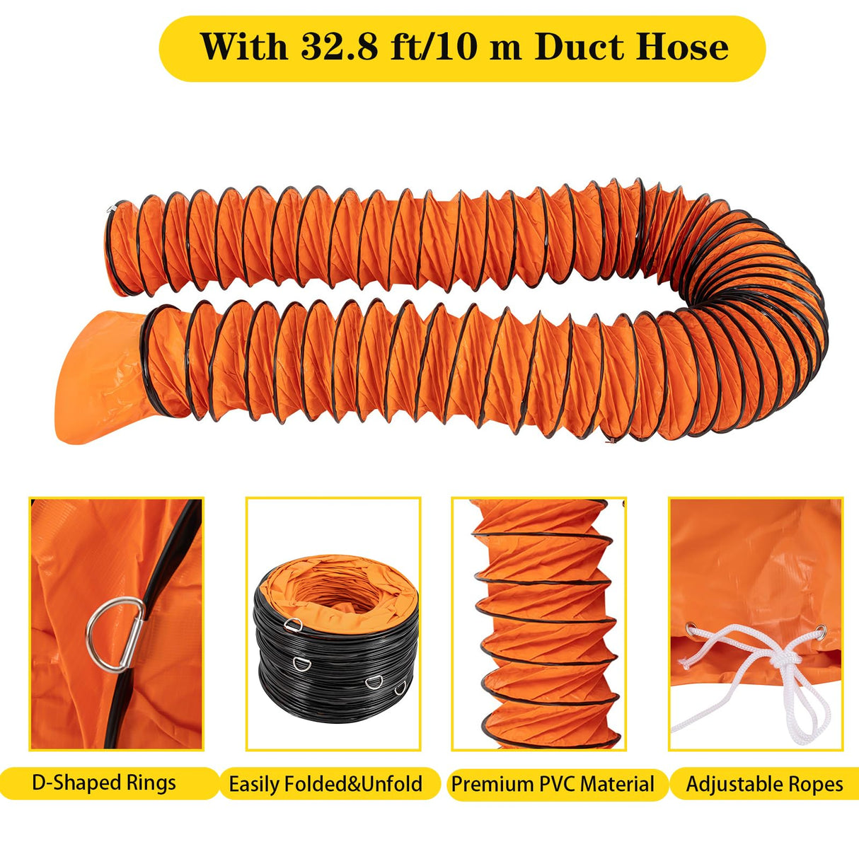 Utility Blower Fan, 10 inch Ventilator Blower, 2800/3300RPM Extractor Fan Blower, Portable Industrial High Velocity Blower-with 32.8 ft/10 m Duct Yellulu