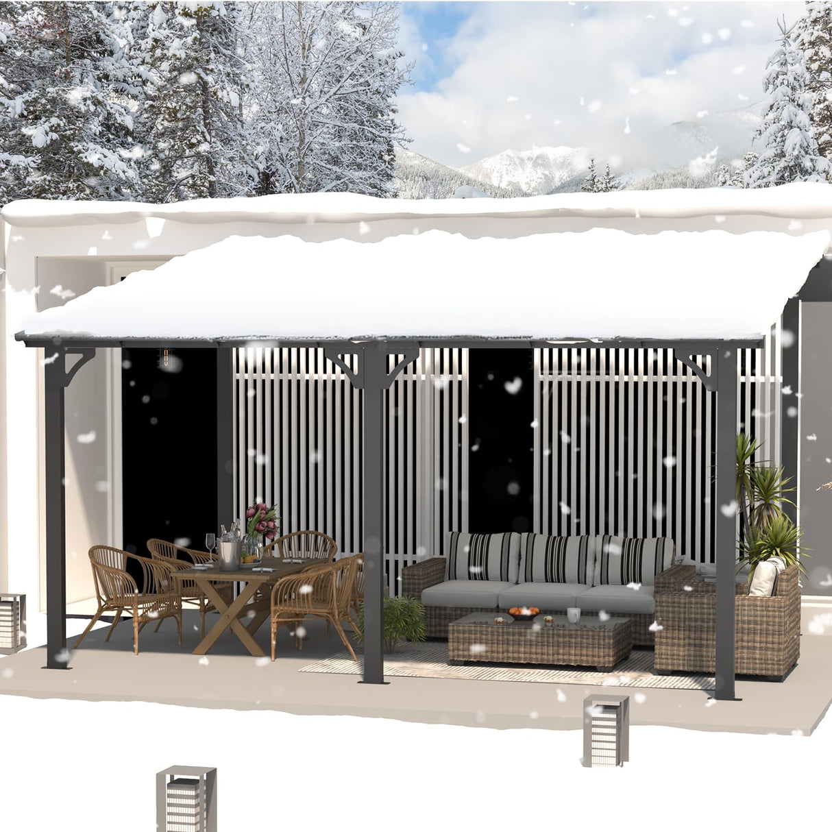 AECOJOY 14' x 10' Gazebo for Patio, Hard Top Lean to Gazebo Pergola with Roof (140 Sq.Ft Shaded), Large Wall-Mounted Heavy Duty Awnings for Patio, AECOJOY