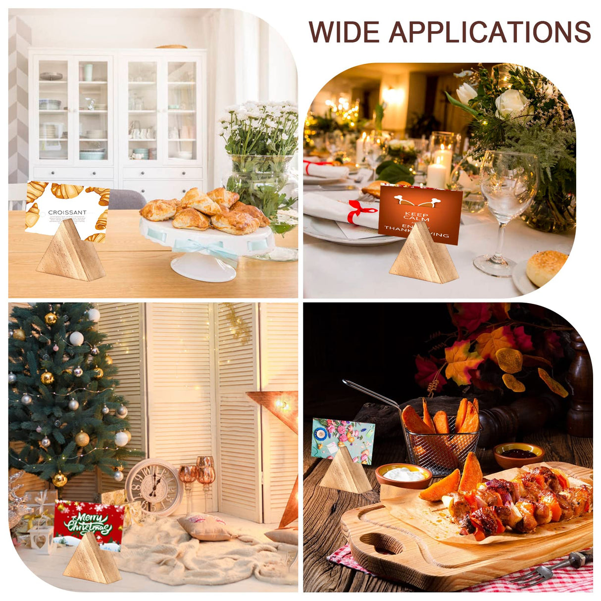 CHGCRAFT 10Pcs Triangle Wood Photo Holder Table Numbers Sign Holders Wooden Place Card Holders Name Photo Picture Holders for Wedding Party Birthday, CHGCRAFT