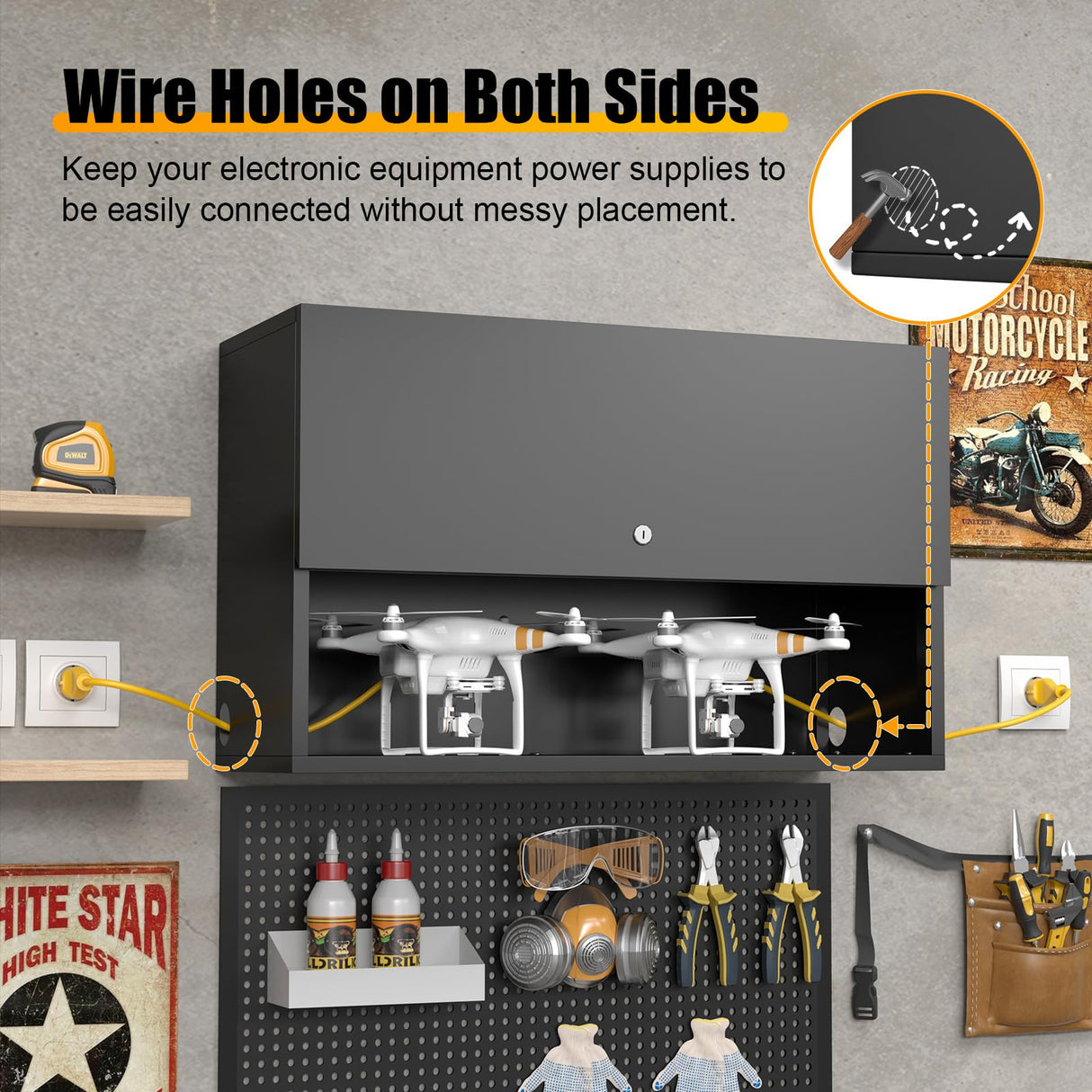 MetalMax Metal Wall Storage Cabinet with Flip-Up Door Adjustable Shelf Metal Cabinet Hanging Garage Upper Cabinets Floating Lockable Steel Garage MetalMax