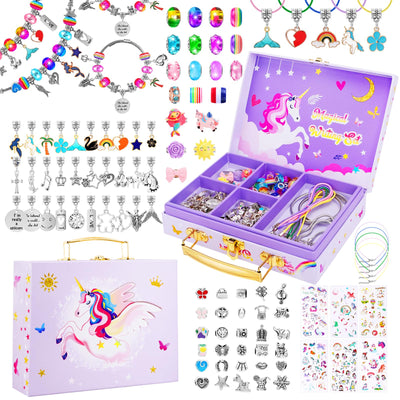 homicozy DIY Charm Bracelet Making Kit for Girls with A Unicorn Compartment Storage Box, Jewelry Making Kit Craft Beads, Necklace, Ring, Christmas
