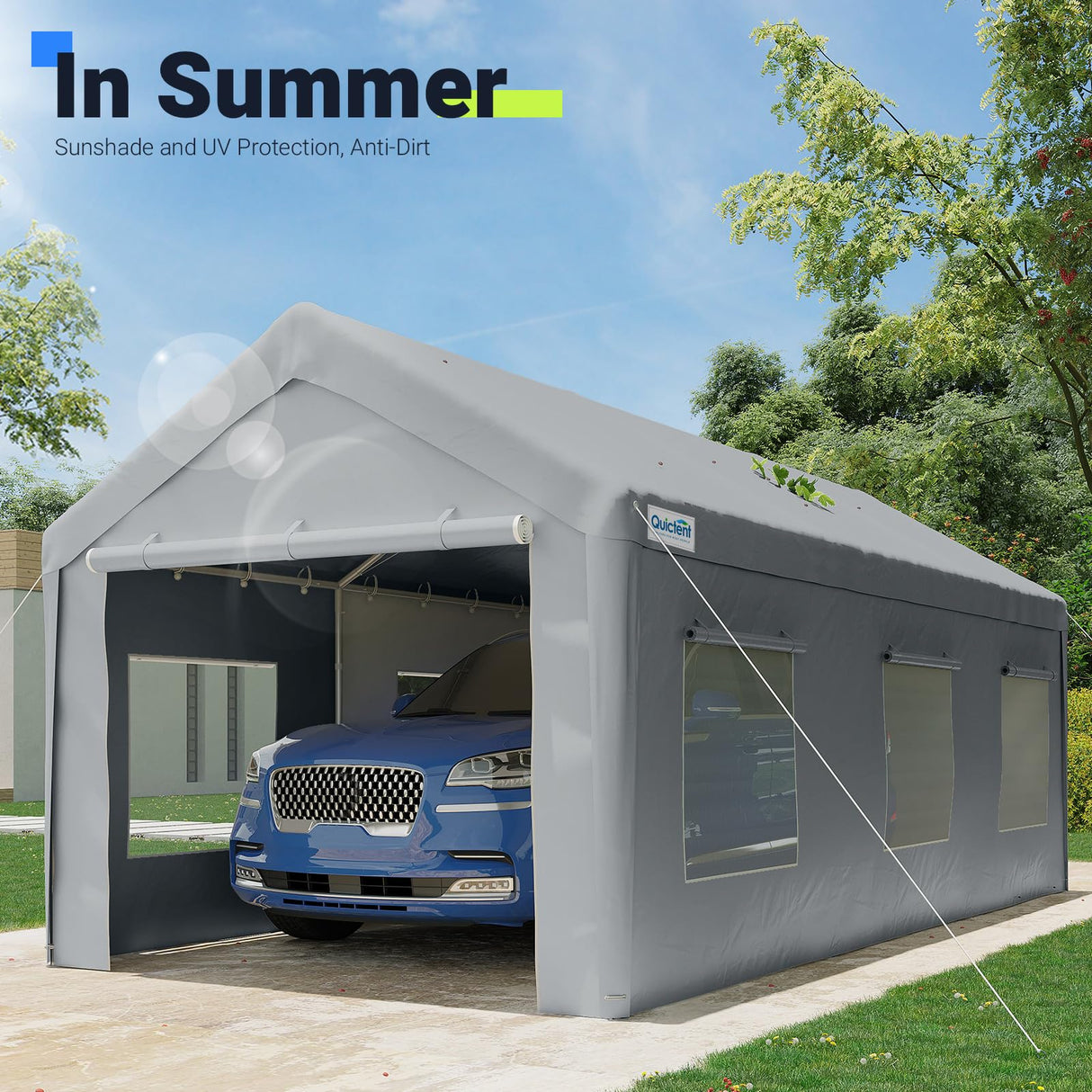 Quictent 12'x20' Carport with Roll-up Ventilated Windows, Heavy Duty Car Port Anti-Snow Car Canopy Carport Canopy Portable Garage Shelter Boat Quictent