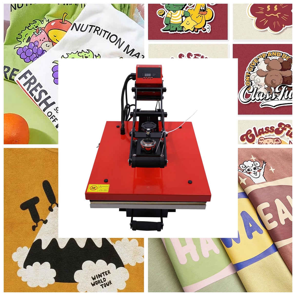 Heat Press Machine for T Shirt, 16"x20" Slide Out Auto Open Digital T-Shirt Printer Machine, Red Clamshell Semi-Automatic Sublimation Printer YIYIBYUS