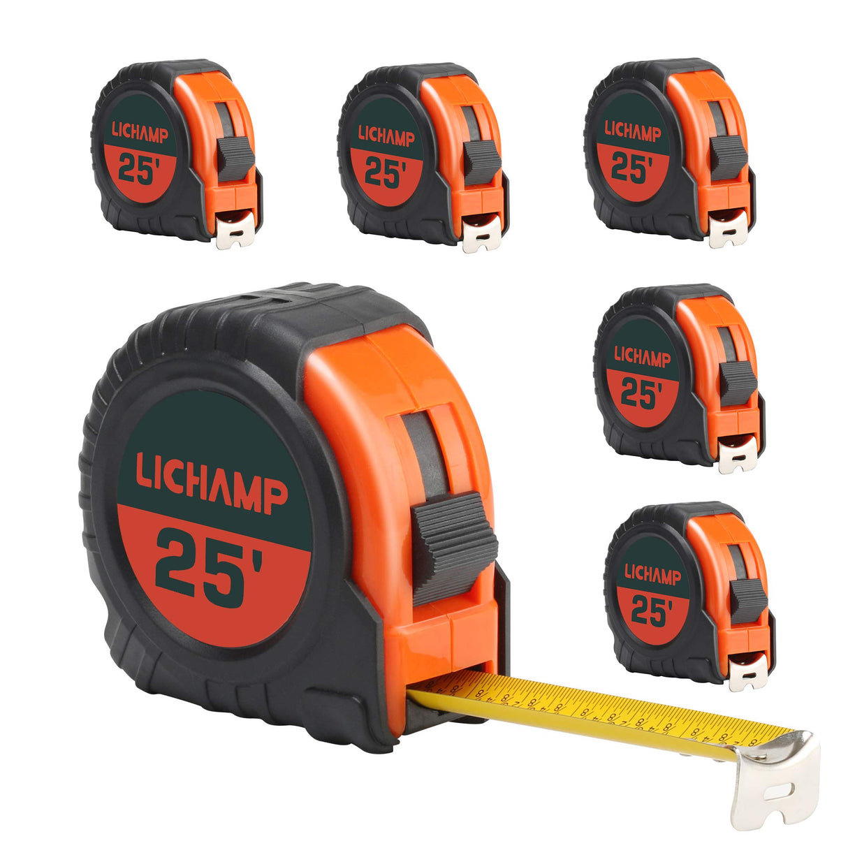 LICHAMP Tape Measure 25 ft, 6 Pack Bulk Easy Read Measuring Tape Retractable with Fractions 1/8, Measurement Tape 25-Foot by 1-Inch Lichamp