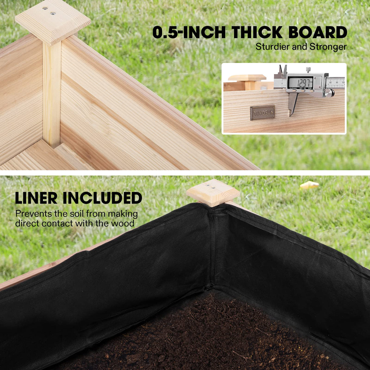 VIVOSUN Elevated Wooden Raised Garden Bed, 48 x 24 x 30 Inches, Outdoor Wood Planter Box w Bed Liner and Gloves for Garden, Patio, Balcony, Backyard VIVOSUN