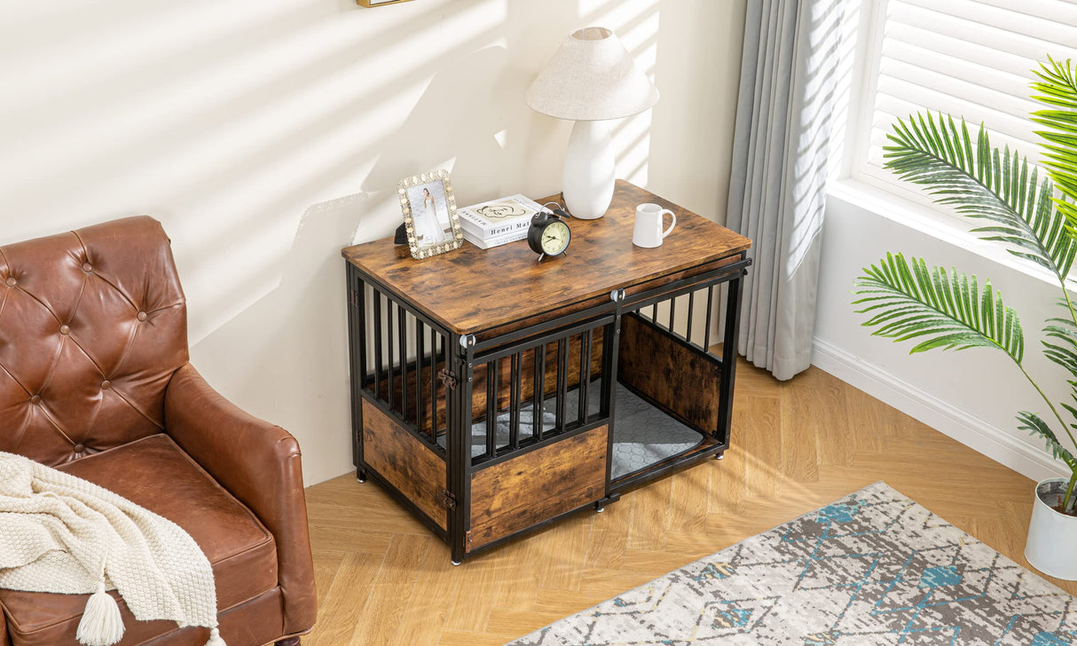 KOOPRO 40 Inch Dog Crate Furniture with Cushion for Large Medium Dogs, Wooden Heavy Duty Dog Kennel with Double Doors, Decorative Pet House Dog Cage KOOPRO