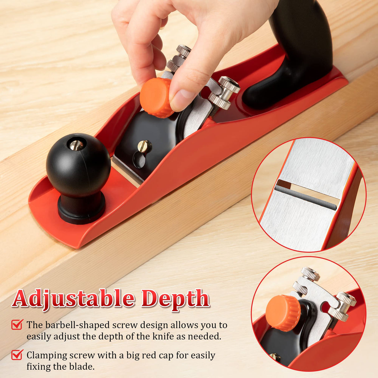 Dreyoo No.4 Adjustable Hand Planer with 2 Inch Replacement Blade, Wood Planer for Woodworking, Smoothing Bench Plane Jointer Plane for DIY Door Dreyoo