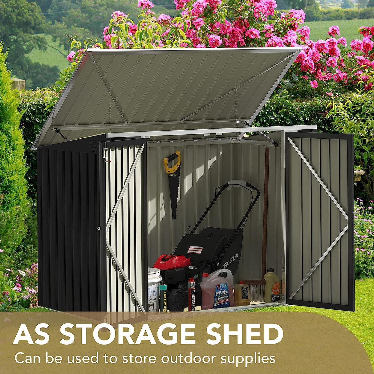 Devoko Outdoor Storage Shed 5.8 x 3.3 FT Metal Trash Shed Waterproof Outside Storage with Lid Chain Hydraulic Gas Rod for Trash Can Toys Weeding Devoko