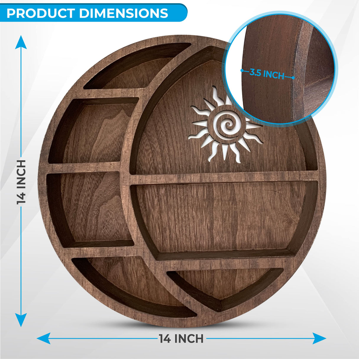Wooden Crescent Sun Moon Shelf Wall Decor - Decorative Boho Home Hanging Display Shelf for Bedroom, Dorm, Nursery - Easy Mount Storage for Crystals Nimpro