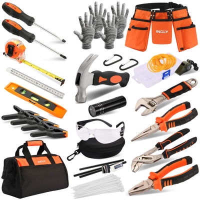 INCLY 95 PCS Kids Real Tool Set, Boys Small Real Hand Tools Kit, Children Construction Learning Tools Hammer Screwdriver for Home DIY Building and