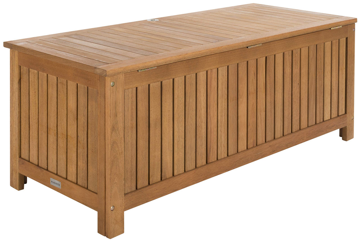Safavieh PAT7037A Outdoor Collection Abri Teak 47.63" Cushion Deck Box, Natural Safavieh