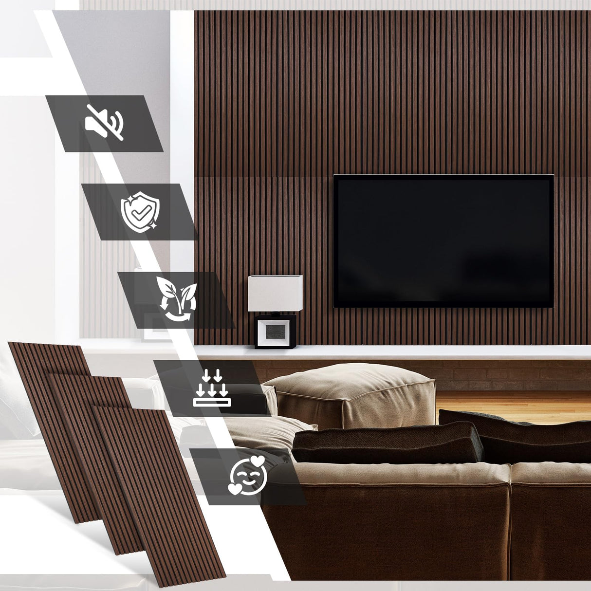 Frienda 6 Pcs 47.2 x 23.6 Inch Acoustic Wood Wall Panels Decorative Soundproof Wall Panels 3D Slat Wood Panels for Home Office Cinema Interior Wall Frienda