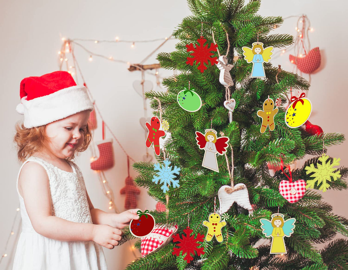 Artmag 50pcs Unfinished Wooden Christmas Ornaments Wood Slices with Holes for Kids DIY Crafts Centerpieces Holiday Hanging Decor Decorations 5 Styles Artmag