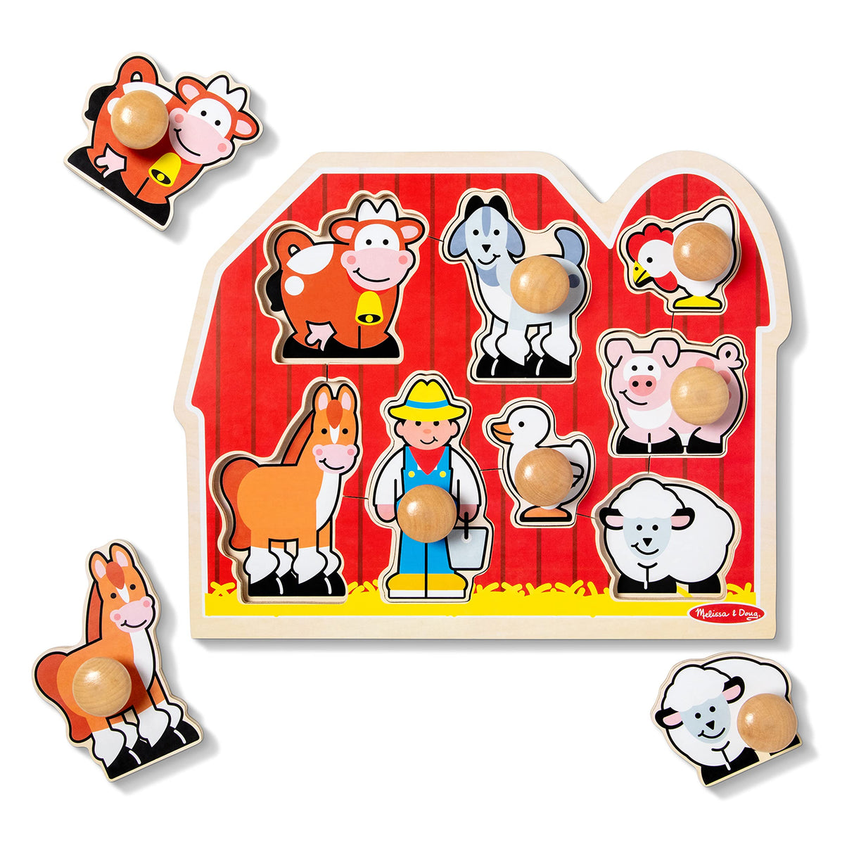 Melissa & Doug Farm Animals Jumbo Knob Wooden Puzzle - Wooden Peg Chunky Baby Puzzle, Preschoool Learning, Knob Puzzle Board For Toddlers Ages 1+ Melissa & Doug