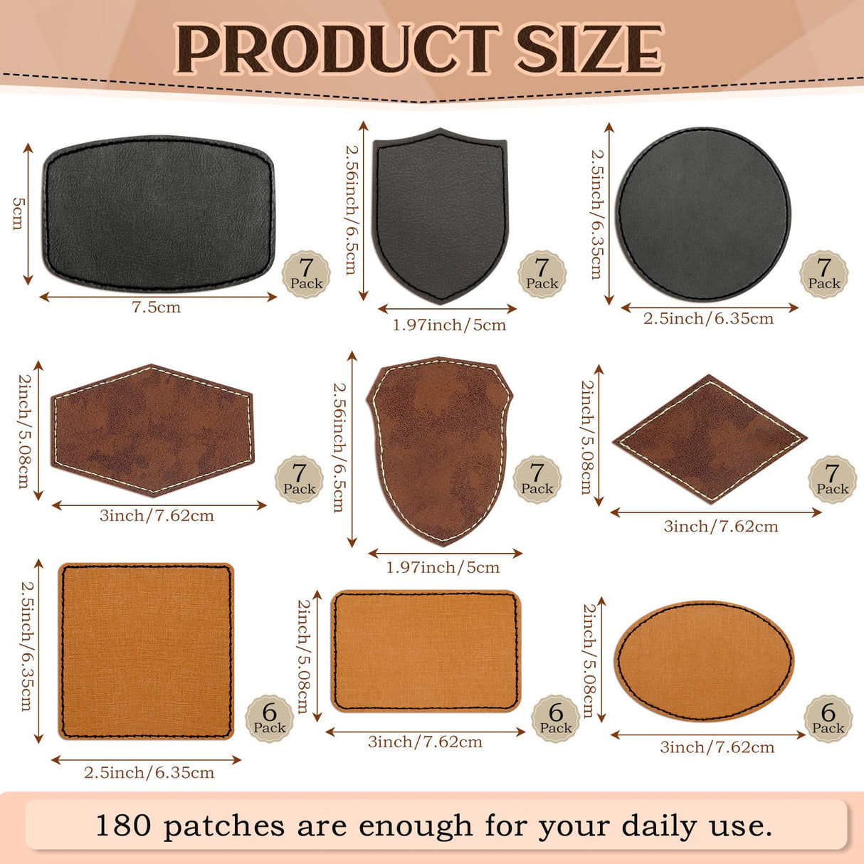 Yunlly 180 Pcs Rustic Leather Patches for Hats with Adhesive Heat Laser Engraving Blanks Patch Faux Leatherette Blank Patches for Embroidery Sew Yunlly