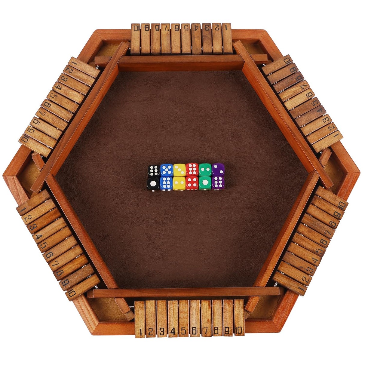 Juegoal Wooden Shut The Box Dice Game for 1-6 Players, Upgrade Tabletop Board Game with 12 Dice for Kids Adults Families, Classics Travel Portable Juegoal