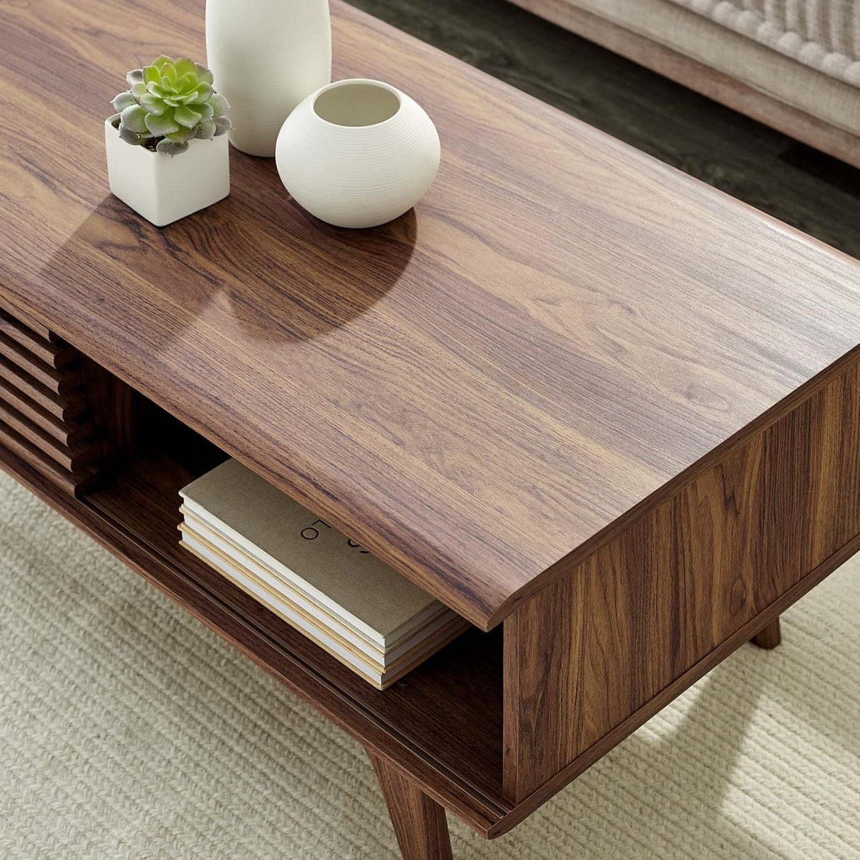 Modway Render Mid-Century Modern Coffee Table in Walnut, 43 in x 21.5 in x 17 Modway