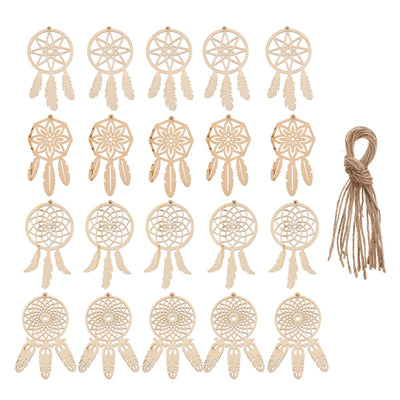 Holibanna Decorative Hanging Ornaments 4 Sets/ 40pcs Wooden DIY Dream Catchers Kits Unfinished Wood Dream Catchers Hanging Decorations Wood Slices