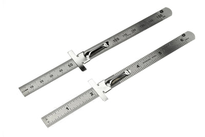 SE Stainless Steel SAE Metric Ruler Set - Stainless Steel Precision Ruler Measuring Tool - Detachable Clips - Set of 2 Pcs - 925PSR-2