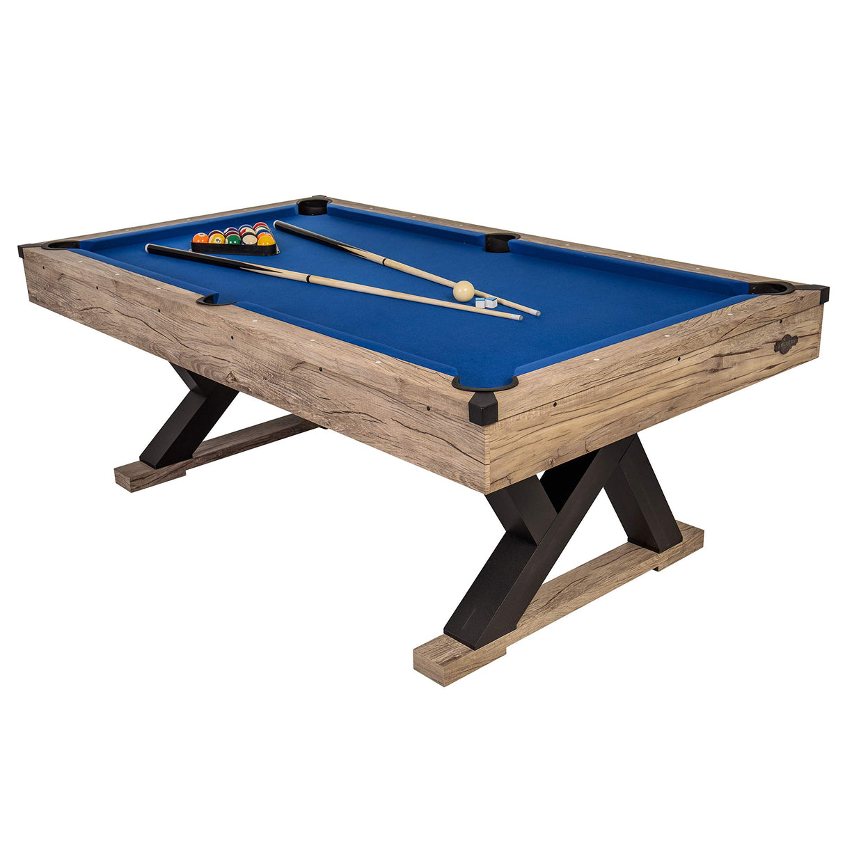 American Legend Kirkwood 84” Billiard Table with Rustic Blond Finish, K-Shaped Legs and Royal Blue Cloth American Legend