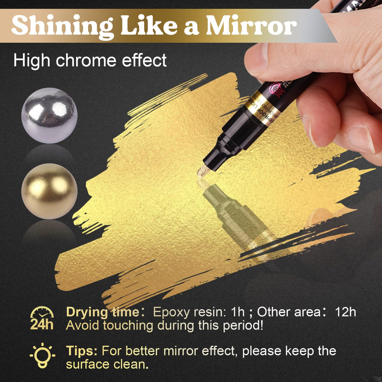 LET'S RESIN 6Pcs Mirror Chrome Markers,3 Sizes Available Metallic Permanent Markers(Fine,Chisel,Round) with Large Barrel,High-gloss Silver & Gold LET'S RESIN