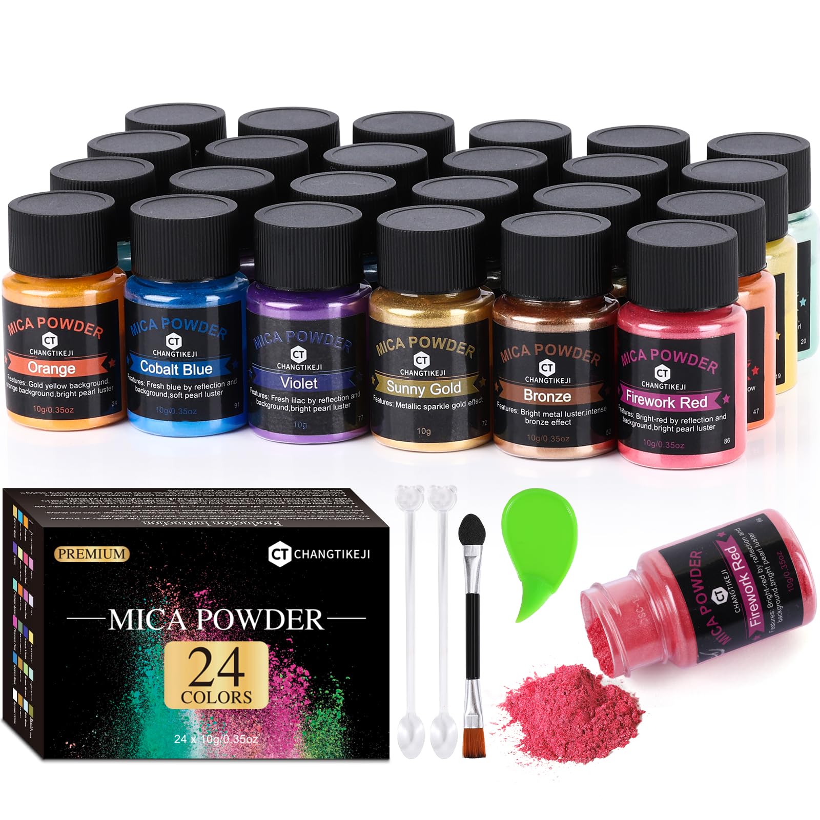 Mica Powder，63 Colors - 10g/Bottle of Natural Pigment Powder for