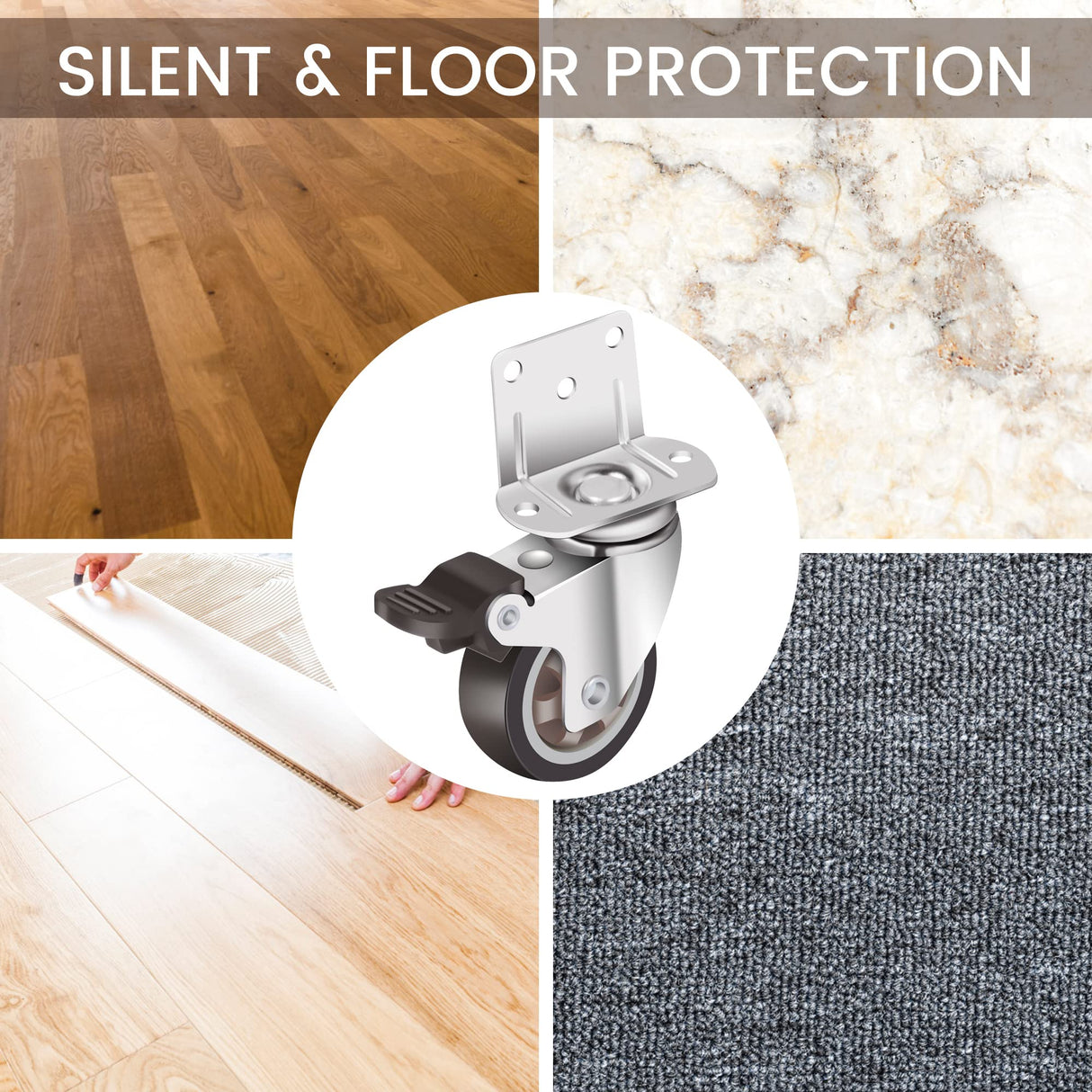 Nefish Side Mount Casters 2 Inch L-Shaped Small Rubber Caster Set of 4, Ball Bearing 360 Degree Plate Swivel Castors Wheel 600 LBS, Casters Wheels Nefish