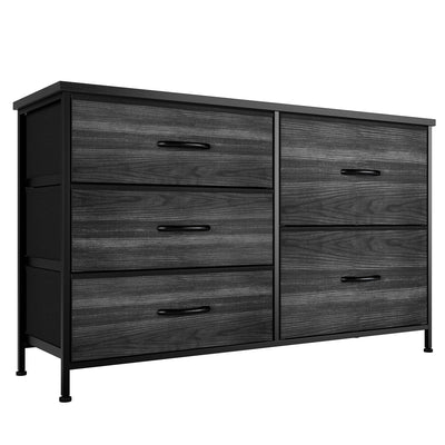 Nicehill Black Dresser for Bedroom with 5 Drawers, Kids Dresser Wood Grain Print, Dressers & Chests of Drawers for Closet, Clothes, Nursery, Bedroom
