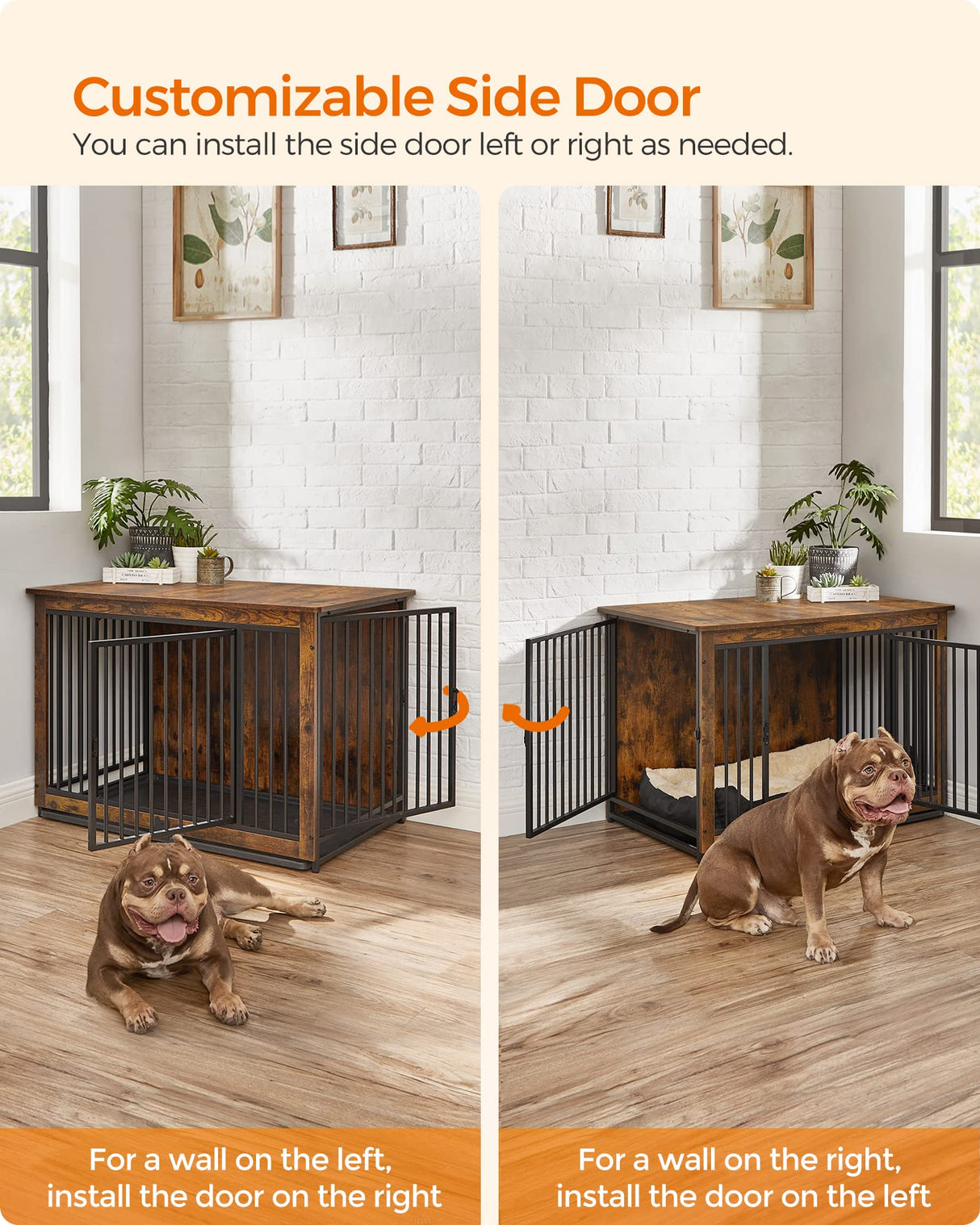 Feandrea Dog Crate Furniture, 38 Inches Dog Kennel for Dogs up to 70 lb, with Removable Tray, Heavy-Duty Dog Cage End Table, Double Doors Dog House, Feandrea