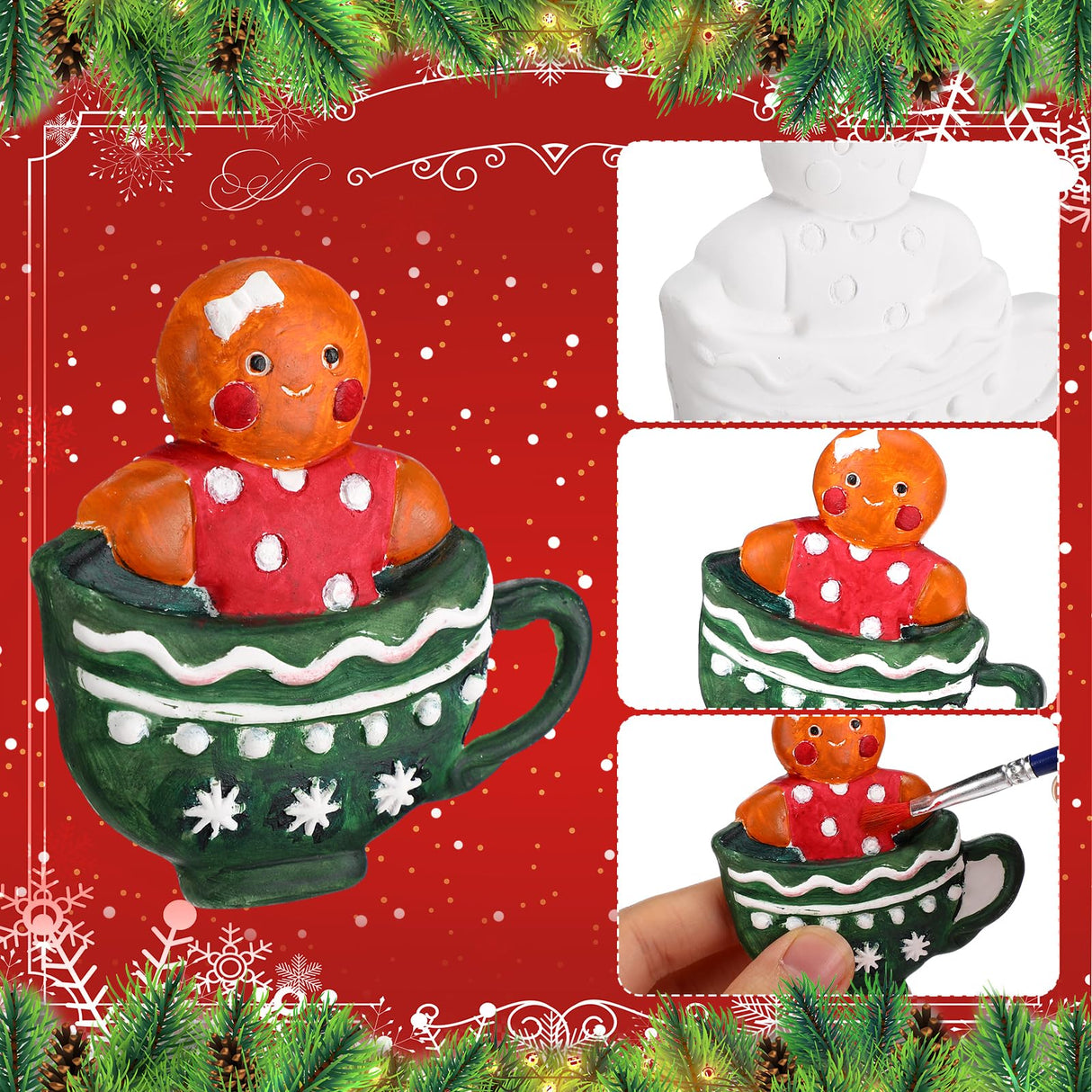 Syhood 24 Pcs Design Your Own Ceramic Christmas Blank DIY Character Ornament Bulk Unpainted Village Ceramic to Paint Ready to Design Your Own Syhood