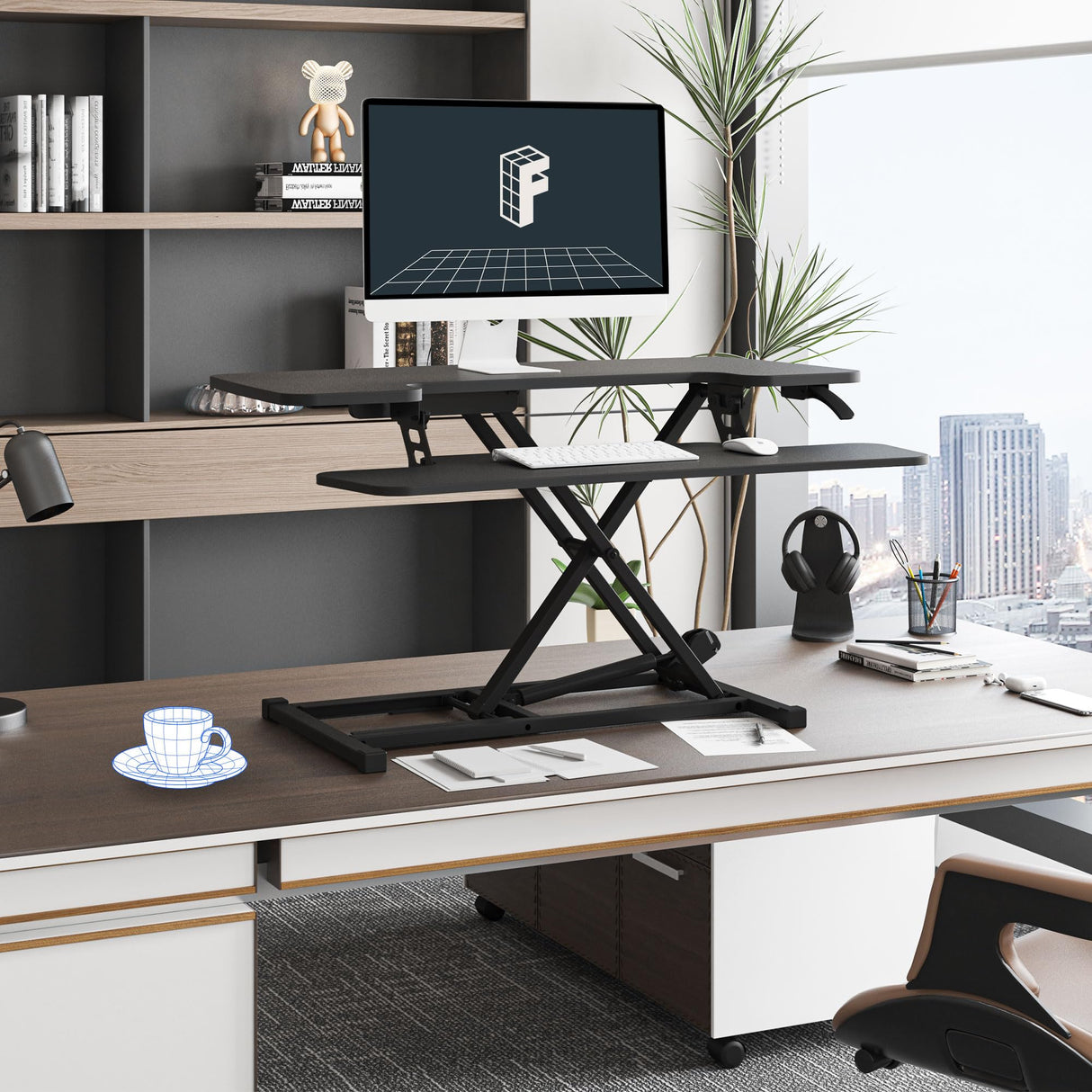 FLEXISPOT 35in Standing Desk Converter Height Adjustable Sit to Stand up Desk Riser Computer Workstation with Keyboard Tray Wide 2-Tier Desktop Black FLEXISPOT