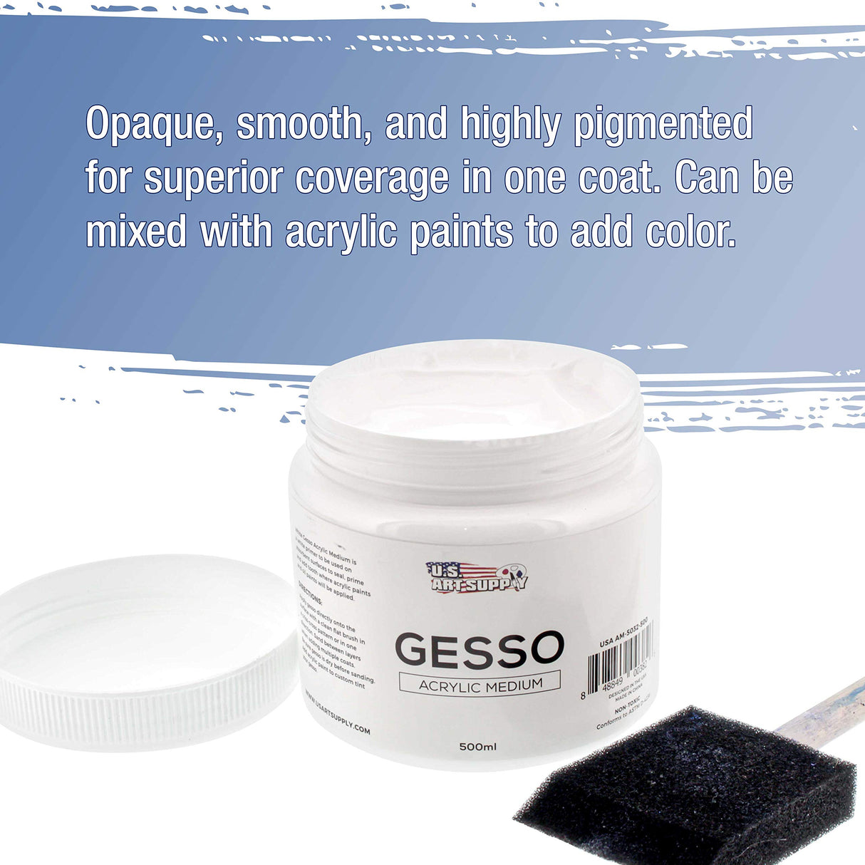 U.S. Art Supply White Gesso Acrylic Medium, 500ml Tub - 16.9 Ounces over a Pint U.S. Art Supply