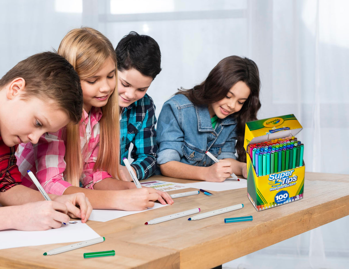Crayola Super Tips Marker Set (100ct), Fine Point Washable Markers, Drawing Markers for Kids & Adults, Great for Thick & Thin Lines Crayola