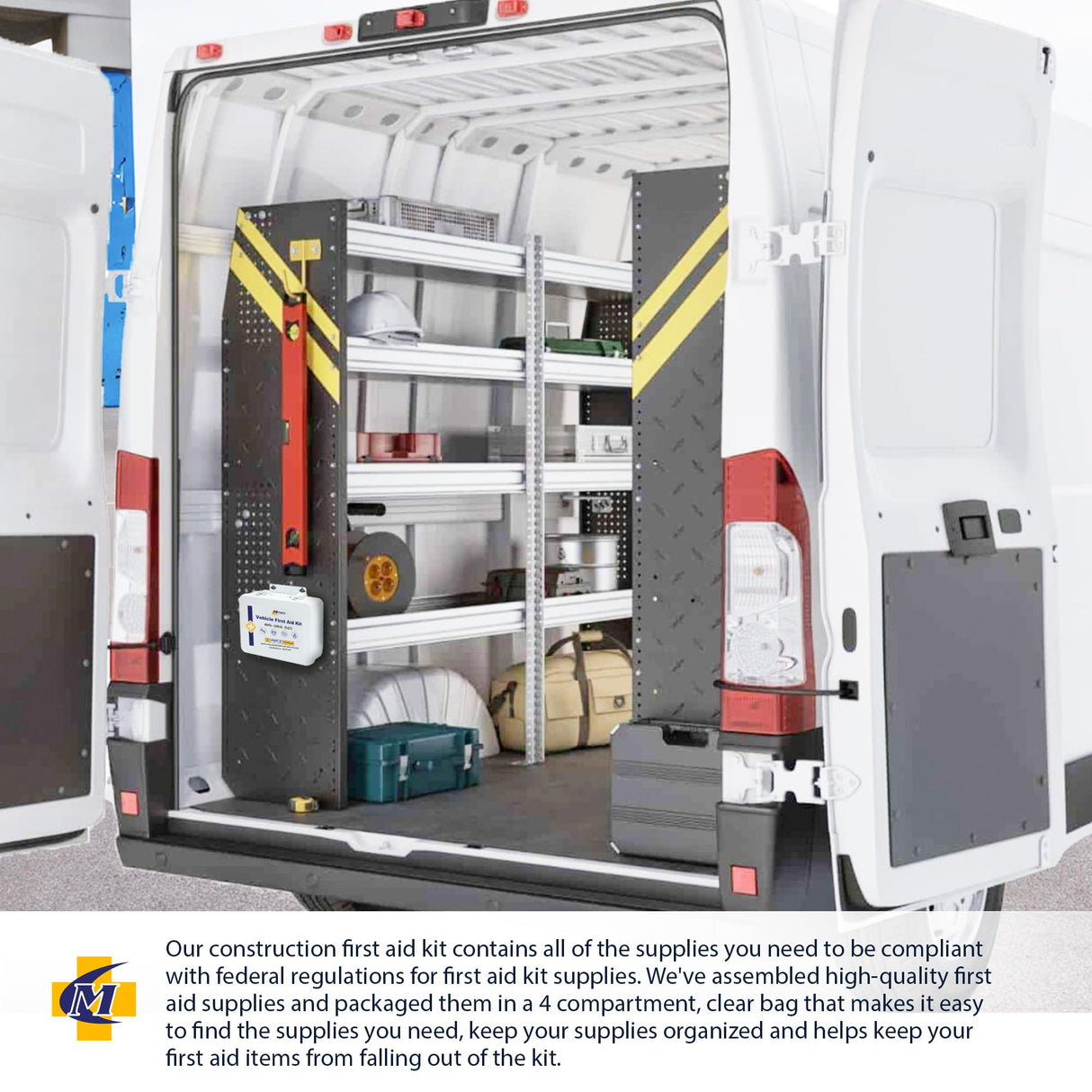 MFASCO Vehicle First Aid Kit - Compact Metal Kit - Portable & Mountable - Safety Kit for Commercial Vehicles & Workplace - DOT ANSI OSHA Compliant - MFASCO