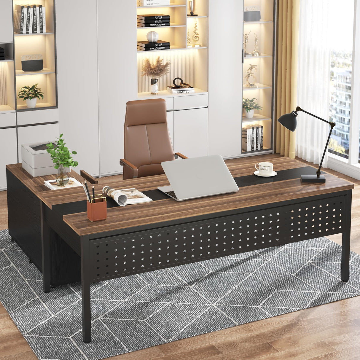 Tribesigns 70.8" Large Executive Office Desk and 47" Lateral File Cabinet Combo, L-Shaped Computer Desk 2 Piece Business Furniture with Drawers and Tribesigns