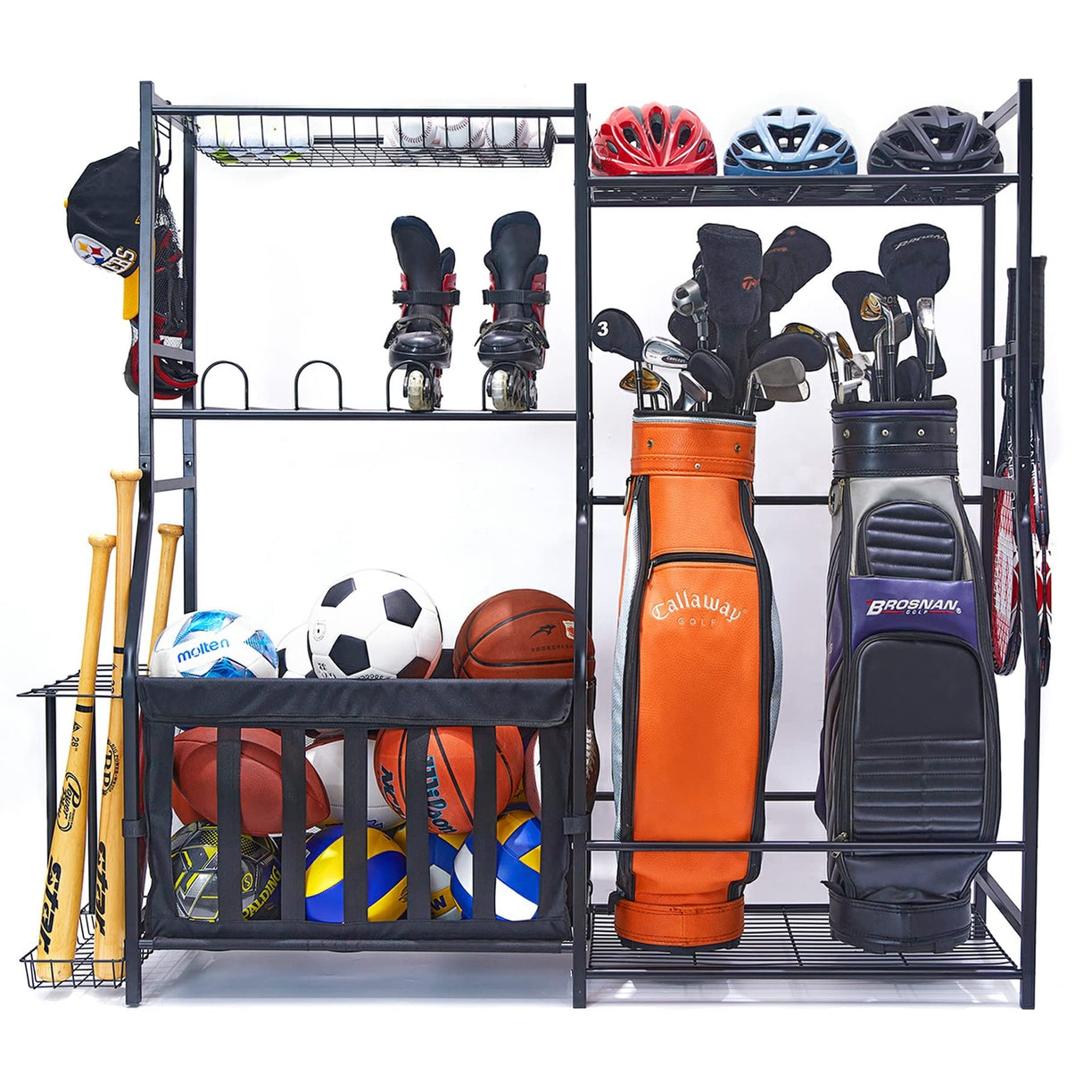 WALMANN Garage Sports Equipment Organizer, Golf Bag Stand for Garage Ball Storage Rack Indoor/Outdoor Kids Toys Storage Organizer Bins, Ball Holder WALMANN